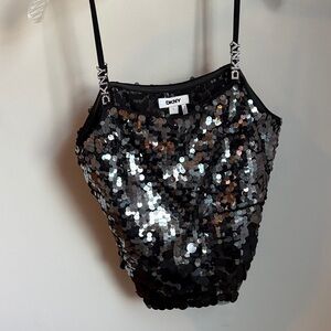 DKNY Black and Silver Sequin Camisole